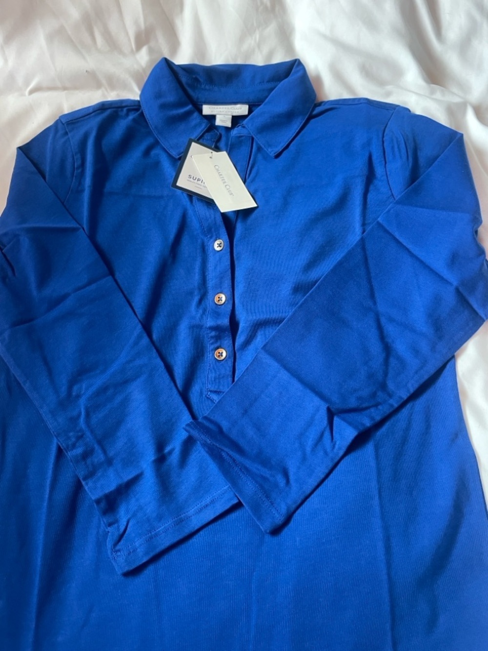 Charter Club Royal Blue Knit Polo Long Sleeve
